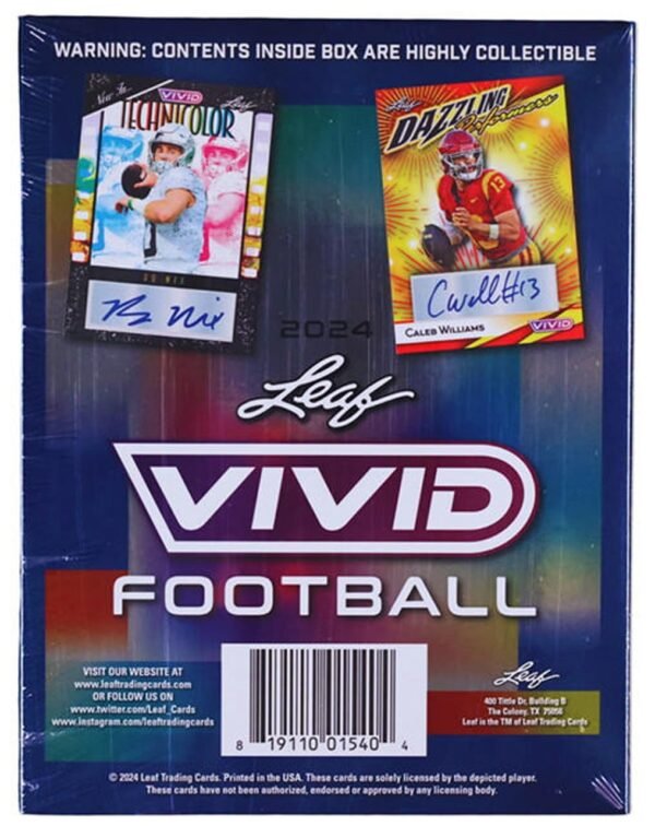 71zv8mfXIVL-1 2024 Leaf Vivid Football Hobby Trading Card Box 5 Autographs
