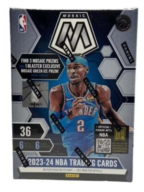 Untitled design (1) 2023-24 Panini Mosaic Basketball NBA Blaster Trading Card Box (Hobby Exclusive Green Ice Prizm)